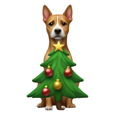 dog with a christmas tree sticker