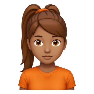 brown haird medium tone skin girl with ponytail and orange shirt sticker