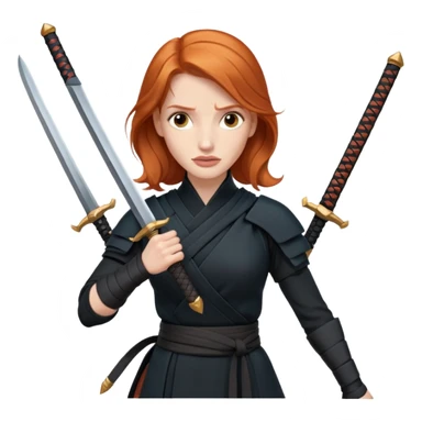 Jessica Chastain, in a ninja position with big swords sticker