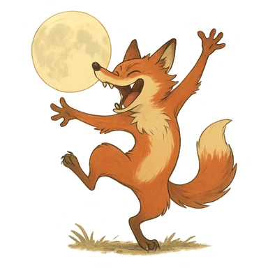 crazy fox dancing under moonlight sticker