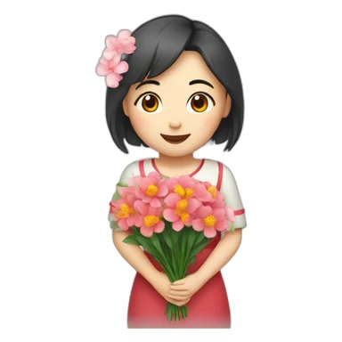 cute Chinese girl with bouquet sticker