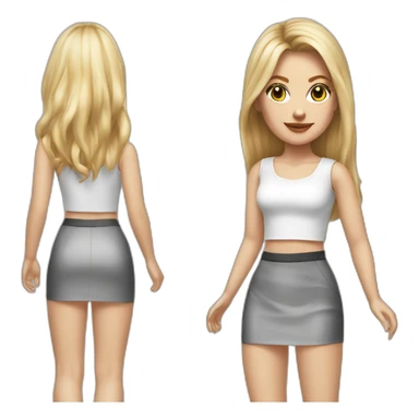 hyperrealist caucasian long blonde brown eyes woman white top gray mini tight skirt black heels sticker