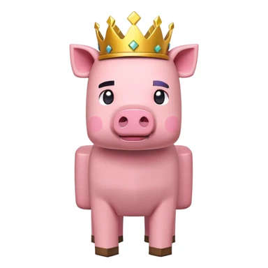 minecraft pig full body pink blocky animal with square head wearing a crown sticker