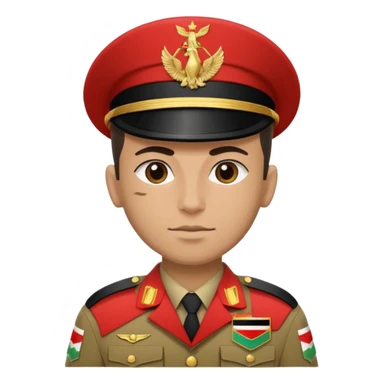 Portrait of an Iraqi soldier with an Iraqi flag chevron on his shoulder and chest sticker