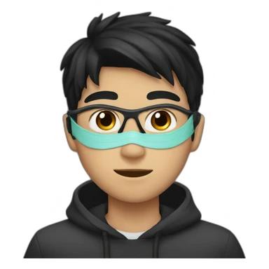 A boy with black hair and wearing a mask sticker