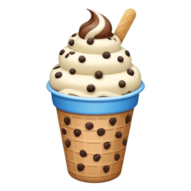 Ice cream with a chocolate chip on a top and in a cartoon white blue line cup  sticker