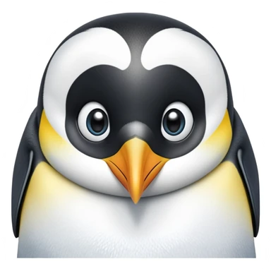 cinematic-cute-emperor-penguin-portrait-emoji,-head-tilted-playfully-and-inquisitively,-with-glossy,-pristine-plumage-accented-by-a-bright-beak-and-round,-sparkling-eyes-filled-with-curiosity,-simplified-yet-irresistibly-adorable-features zoomed into the face sticker
