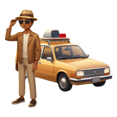 A parked car rests on the side of a long with a person outside , empty road stretching toward a golden sunset. The sky glows with warm colors, and the landscape ahead feels open, peaceful, and full of promise. sticker