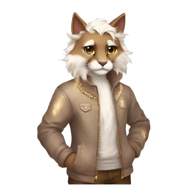Furry, sparkle, iridescent, colorful, pastel, edgy, cool, fantasy beautiful, brown, beige, white, divine, godly, angelic, animal, anthro, full body, fursona, feline sticker
