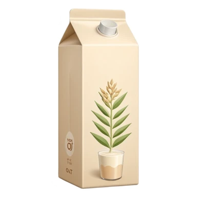 beige plant milk carton, minimalist, upright with fold-top or screw cap, subtle oat graphic, modern eco-friendly, no branding, soft lighting, emoji scale sticker