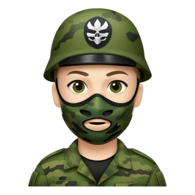 Soldier with green camo uniform and black mask sticker