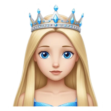 Straight long blonde hair and blue eyes girl and princess crown sticker