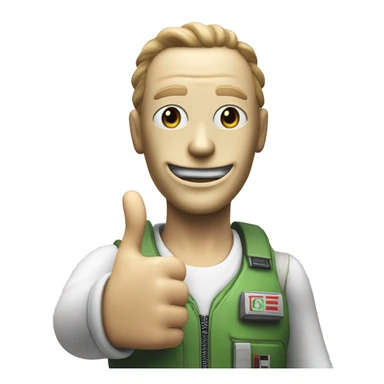 Android working joe from alien isolation giving thumbs up.white silicone mask sticker