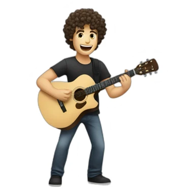 A caucasian guy with curly dark hair playing guitar and singing in concert sticker