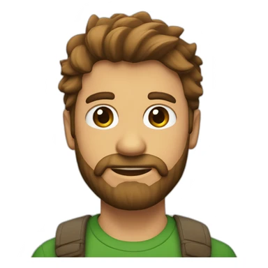 hombre de pelo castaño con barba, y ojos verdes con un dinosaurio sticker