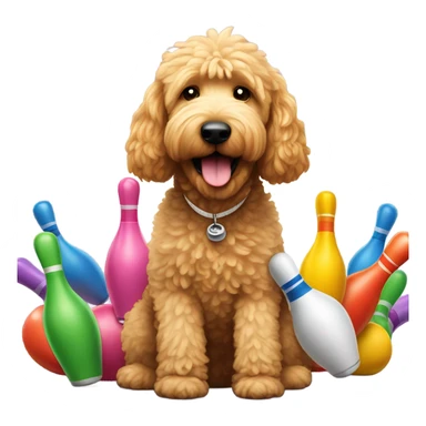 Golden doodle with bowling pins  sticker