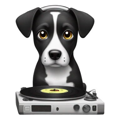 Black and white dog listening to vinyl on headphones sticker