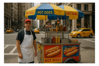 hotdog seller in New York with cart sticker