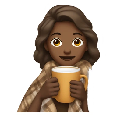 a woman covered with a cozy beige/brown plaid blanket drinking a cup of a warm drink/coffee/hot chocolate  sticker