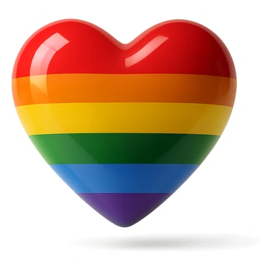 Make the realistic glossy pride heart appear 3D and floating with a subtle shadow below in a photorealistic style, no background. sticker