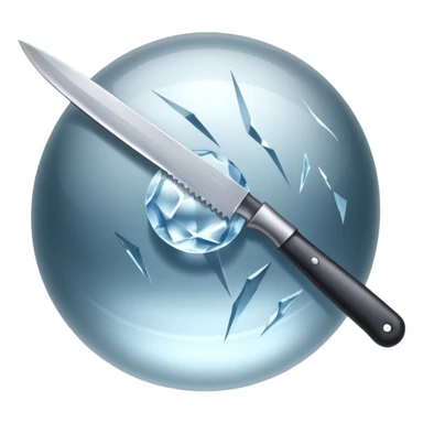 The knife is only visible from above, its tip showing from behind the ice ball. sticker