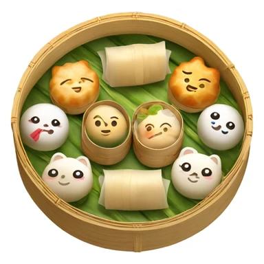 Assorted dim sum in a bamboo steamer sticker