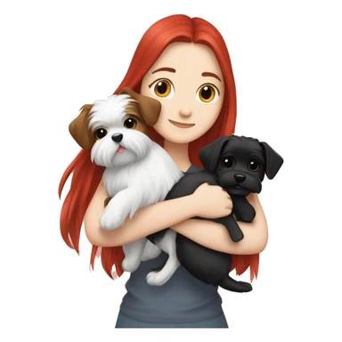 Long-red-haired-girl-hugging-her-black-and-white-Maltese-dogs sticker