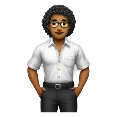 persona venezolana estudiando con un carnet anaranjado y una camisa chemise blanca y un pantalón negro sticker