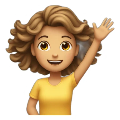 Girl with waving hair holding a star in hands while flying sticker
