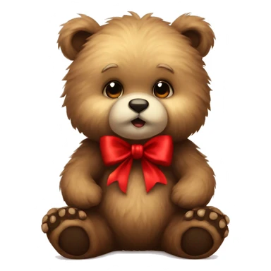 Furry little bear with red bow stay sit sticker