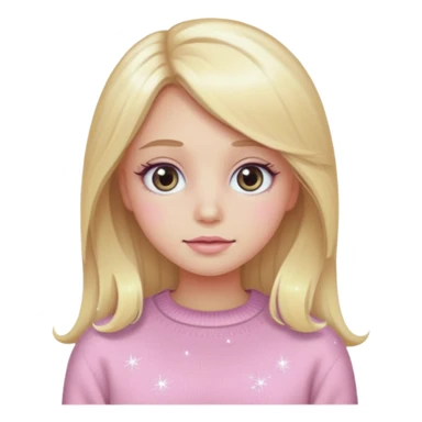 “Emoji girl, pastel pink blush, sparkly wide eyes,  oversized pastel sweater long blonde hair.” sticker