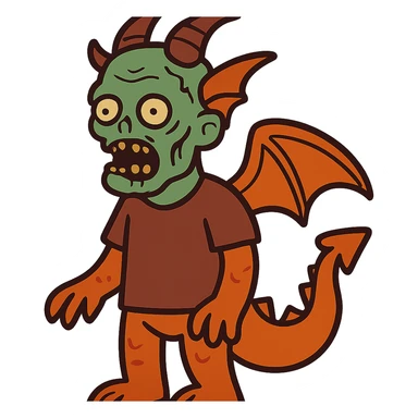 flat toon style human dragon with a zombie face sticker