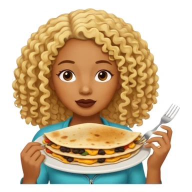 mujer con pelo rubio rizado comiendo quesadillas quemadas.negraa sticker