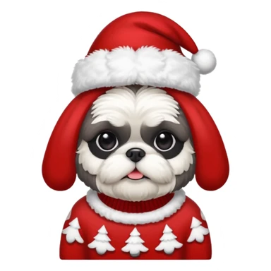 dark grey shih tzu christmas sweater and hat sticker