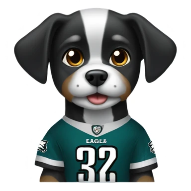 cute little black and silver dog wearing a eagles jersey  sticker