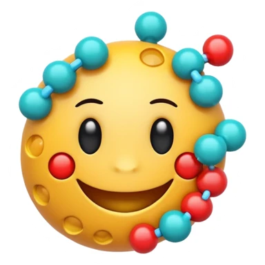 enzyme emoji style with a smiling face and abstract molecular shapes sticker