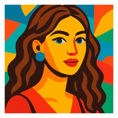 mujer linda de cabello marrón, estilo ilustración colorida, colorful illustration style sticker