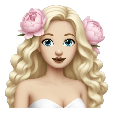 White bride with long light blonde hair and blue eyes with light pink peonies in hair white skin  sticker