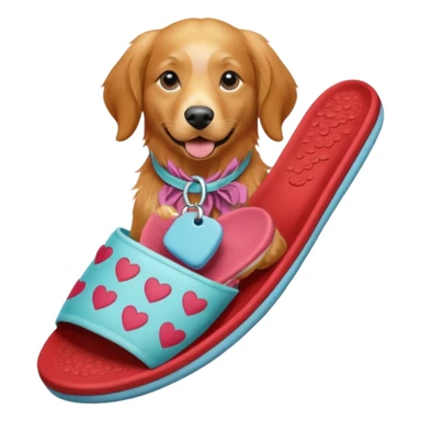 A female red golden retriever holding a slipper  sticker