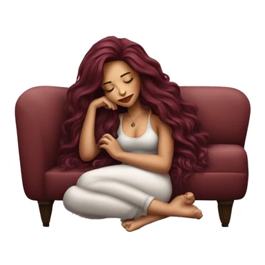 Beautiful tattooed burgundy long haired woman napping on sofa sticker