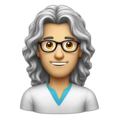 a long haired instructional designer, with round glasses, male sticker