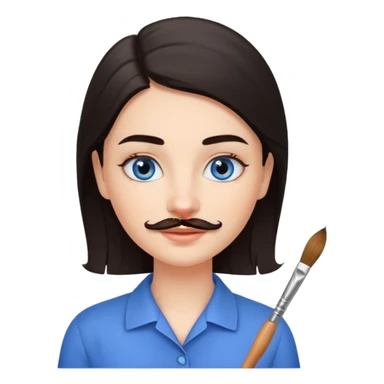 Girl oval face with fair skin. His eyes were blue, and his eyebrows were dark and somewhat bushy. Above his upper lip he wore a small brush-like moustache, known as a "His hair was dark  sticker