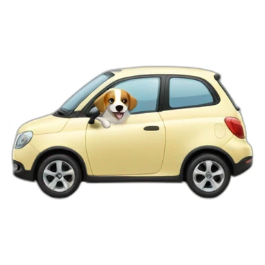 Small car with smallest dog on a window sticker