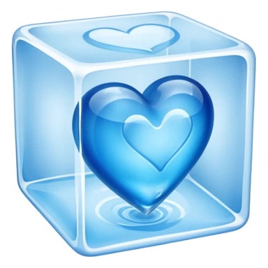 blue heart made of ice, inside an ice cube sticker
