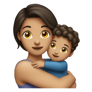 Brunette girl holding boy toddler sticker