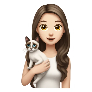 A white girl with chocolate hair is holding a Siamese cat sticker