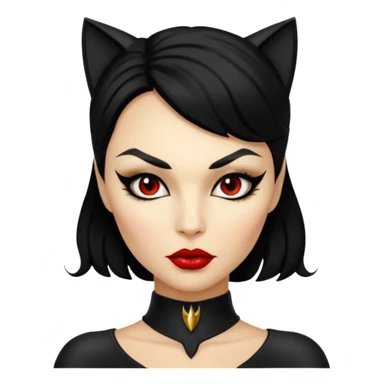 Cat woman goldish skin dark black eyes with black eyeliner dark hair big lips  sticker