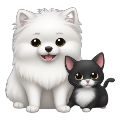 white pomeranian, black cat and gray mouse hug sticker