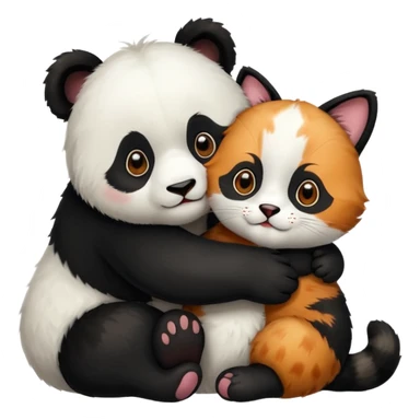Panda hugging a calico cat sticker
