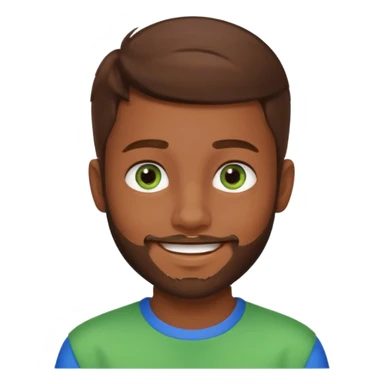 a young boy with brown hair, with a mix of blue and green eyes, a little bit of beard sticker